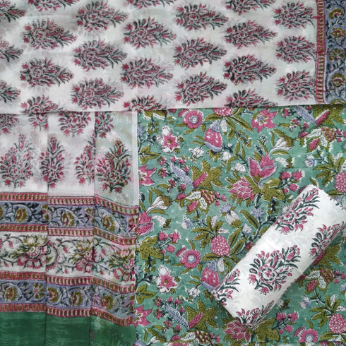 Designer Hand Block Print Cotton Suit Set (PCHF39)